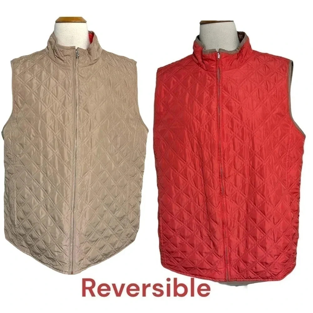 Reversible tan & orange quilted lightweight vest size XL/1X